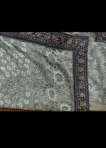 Elegant Grey Floral Embellished Saree