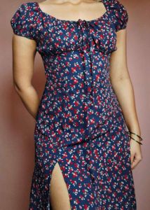 Navy Blue Ditsy Floral Print Dress