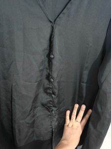 satin Black Button-Up Blouse