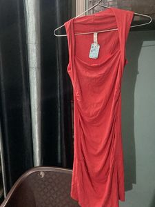 Coral Ruched Sleeveless Dress
