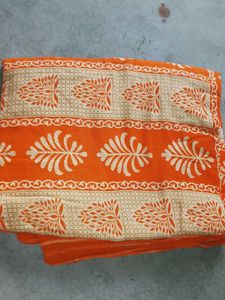 new trendy women Orange Saree with Traditional