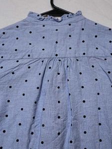 Blue Polka Dot Button-Up Blouse