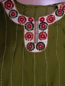 Olive Green Embroidered Dress