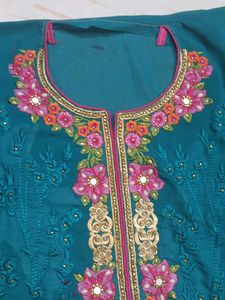 unstitched Embroidered Teal Kurta Set with Dupatta