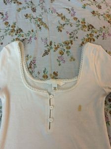 White Ribbed Square Neck Top