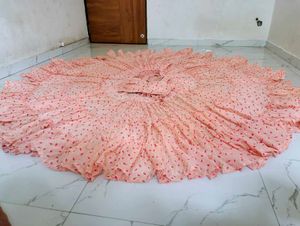 Peach Floral Tiered Lehenga Set
