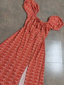 Red Floral Print Puff Sleeve Dress