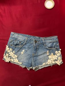 Cute Denim Shorts with Lace Detail