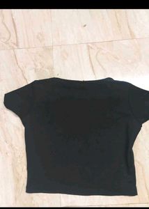 Black Crop Top with White Bows