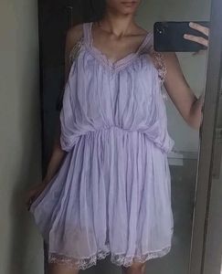 Lavender Lace Trim Fairycore Y2k Dress