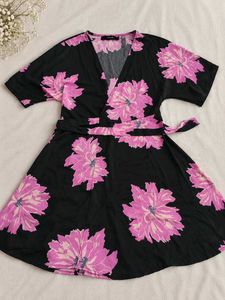 Black Floral Wrap Dress