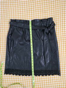 Faux Leather Lace Trim Skirt