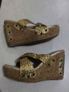 Sparkling Gold Wedge Sandals