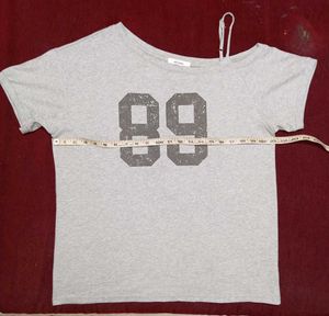Grey "89" Graphic Print One-Shoulder Top