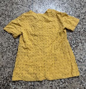 Yellow Eyelet Tie-Neck Top