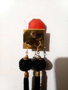 Elegant Black Beaded Tassel Earrings