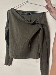 Stylish Olive Green One-Shoulder Top