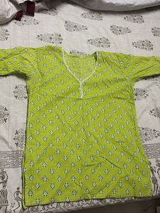Lime Green Printed Kurta