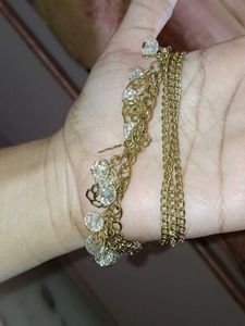 Gold Tone Charm Bracelet with Crystals