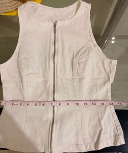 Sleeveless White Zip-Up Top