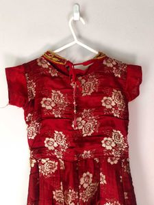 Red Embroidered Girls' Anarkali Suit