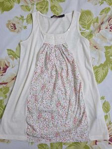 Cream Floral Panel Sleeveless Top