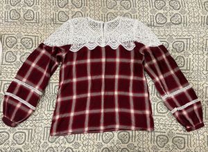 Women's Plaid Lace Neck Top