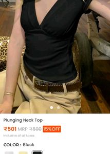 savana Stylish Black Plunging Neck Top
