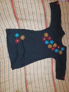 floral work cotton back short kurti
