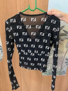 Sheer Logo Print Wrap Top