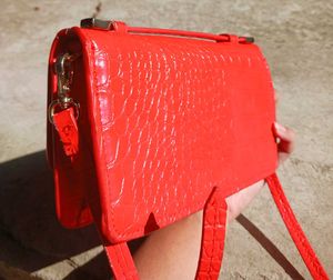 Chic Red Croc Textured Handbag