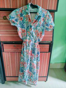 Floral Print Midi Dress with Belt