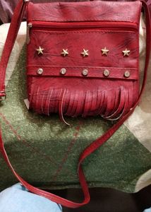 Red Star Fringed Crossbody Bag