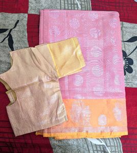 Elegant Pink Saree with Orange Border also bl