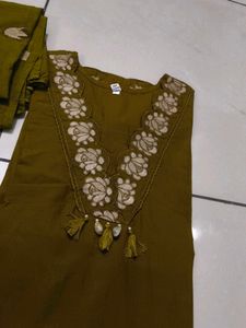 Olive Green Embroidered Kurta Set