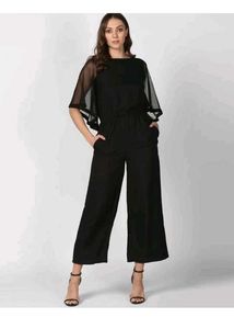 Chic Black Sheer Sleeve Jumpsuit