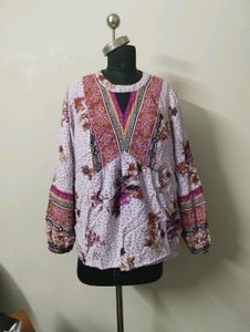 Boho Floral V-Neck Peasant Blouse