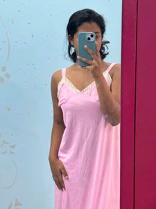 Pink satin lace nighy/ robe set