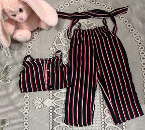 Navy Blue & red Striped Co-ords Set