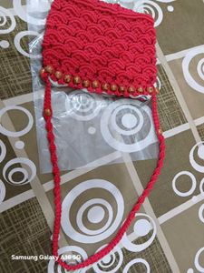 Red Macrame Sling Bag with Beads