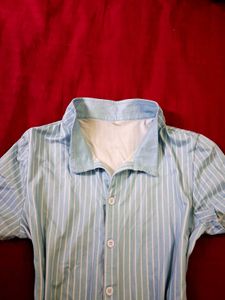Light Blue Striped Button-Up y2k Shirt