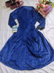 Vintage Blue Velvet Midi Dress