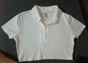 White Cropped Polo Shirt