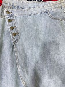 Light Wash Denim Maxi Skirt with Slit