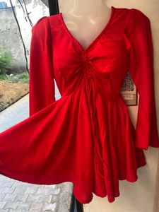 Chic Red V-Neck Mini Dress