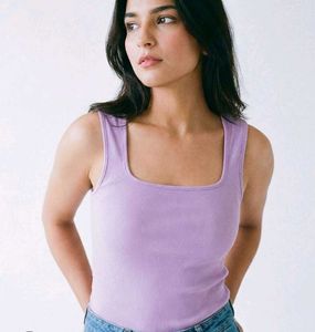 Lavender Ribbed Square Neck Tank Top