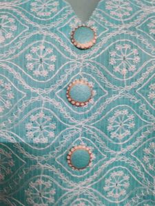 Beautiful Cyan/White Embroidery/Chikankari Kurti