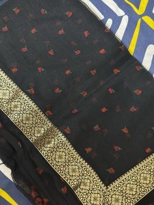 Elegant Black Saree with Floral Motifs