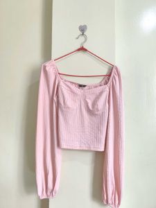 Pink Ribbed Corset Style Top