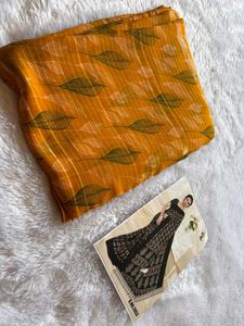 Elegant Mustard Leaf Print Saree❤️